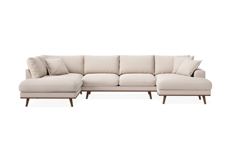 Copenhagen Premium 5-istuttava Vasenkätinen U-muotoinen Sohva Divaanilla ja Schäslongilla Bukleekankaalla - Vaalea beige - Huonekalut - Sohva - Divaanisohva