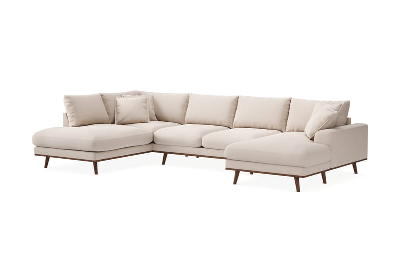 Copenhagen Premium 5-istuttava Vasenkätinen U-muotoinen Sohva Divaanilla ja Schäslongilla Bukleekankaalla - Vaalea beige - Huonekalut - Sohva - Divaanisohva