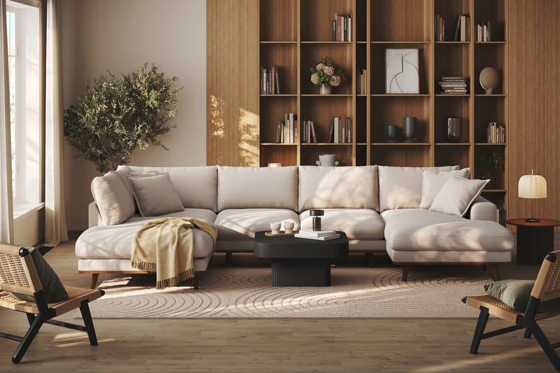 Copenhagen Premium 5-istuttava Vasenkätinen U-muotoinen Sohva Divaanilla ja Schäslongilla Bukleekankaalla - Vaalea beige - Huonekalut - Sohva - Divaanisohva
