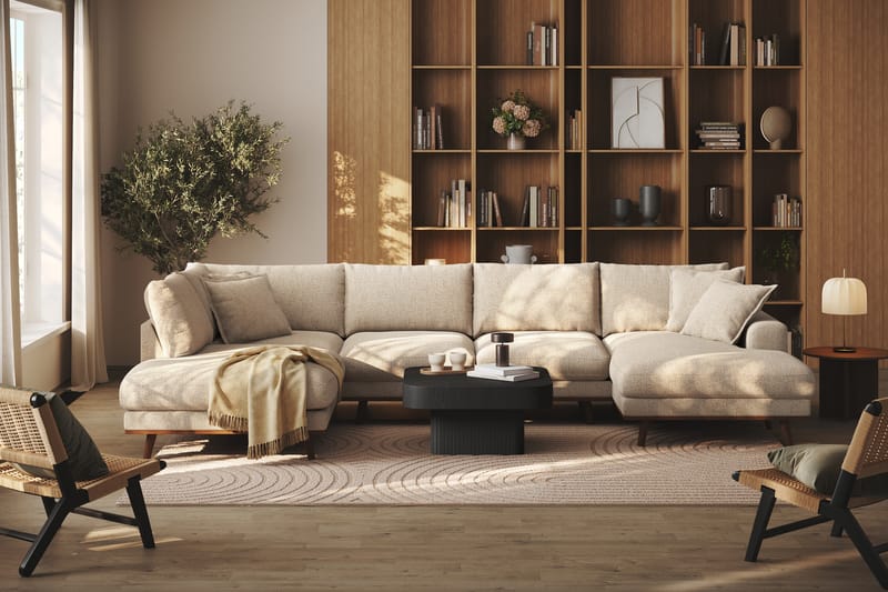 Copenhagen Premium 5-istuttava Vasenkätinen U-muotoinen Sohva Divaanilla ja Schäslongilla Chenillekankaalla - Beige - Huonekalut - Sohva - Divaanisohva