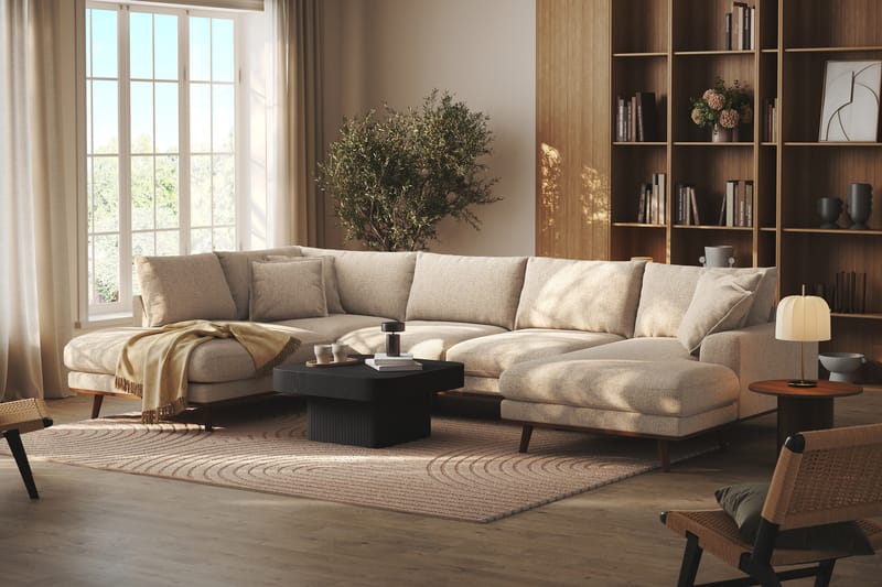 Copenhagen Premium 5-istuttava Vasenkätinen U-muotoinen Sohva Divaanilla ja Schäslongilla Chenillekankaalla - Beige - Huonekalut - Sohva - Divaanisohva