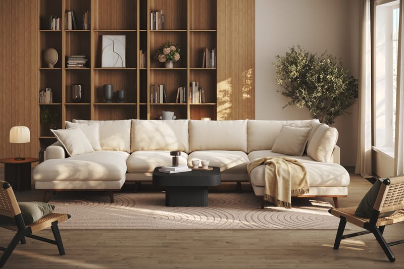 Copenhagen Premium 5-istuttava Oikeakätinen U-muotoinen Sohva Divaanilla ja Schäslongilla Chenillekankaalla - Vaalea beige - Huonekalut - Sohva - Divaanisohva