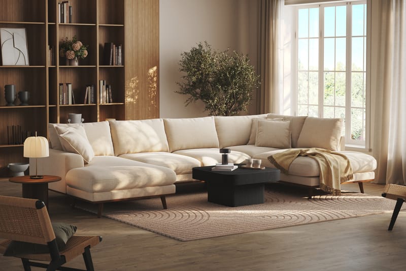 Copenhagen Premium 5-istuttava Oikeakätinen U-muotoinen Sohva Divaanilla ja Schäslongilla Chenillekankaalla - Vaalea beige - Huonekalut - Sohva - Divaanisohva