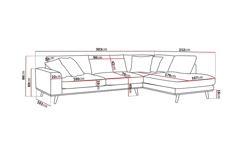 Copenhagen Premium 4-istuttava Oikeakätinen L-muotoinen Sohva Schäslongilla Chenillekankaalla - Beige - Huonekalut - Sohva - Divaanisohva