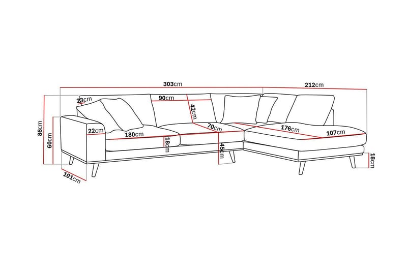 Copenhagen Premium 4-istuttava Oikeakätinen L-muotoinen Sohva Schäslongilla Chenillekankaalla - Vaalea beige - Huonekalut - Sohva - Divaanisohva