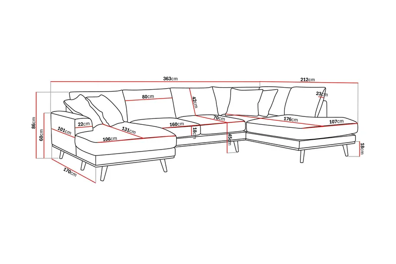 Copenhagen Premium 5-istuttava Oikeakätinen U-muotoinen Sohva Divaanilla ja Schäslongilla Kankaasta - Beige - Huonekalut - Sohva - Divaanisohva
