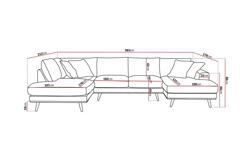 Copenhagen Premium 5-istuttava Vasenkätinen U-muotoinen Sohva Divaanilla ja Schäslongilla Kankaasta - Beige - Huonekalut - Sohva - Divaanisohva