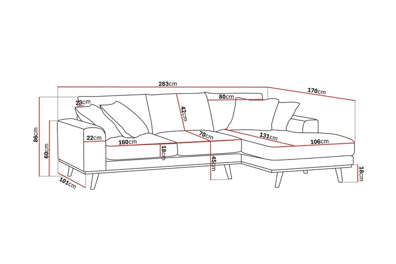 Copenhagen Premium 4-istuttava Oikeakätinen L-muotoinen Divaanisohva Chenillekankaalla - Harmaa - Huonekalut - Sohva - Divaanisohva