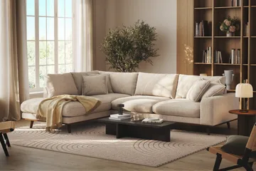 Copenhagen Premium 4-istuttava Vasenkätinen L-muotoinen Sohva Schäslongilla Chenillekankaalla - Beige - Huonekalut - Sohva - Divaanisohva