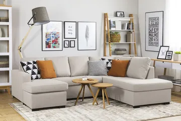 Crazy 4-istuttava Oikeakätinen U-muotoinen Small Sohva Divaanilla ja Divaanituolilla Kankaalla - Beige - Huonekalut - Sohva - Divaanisohva