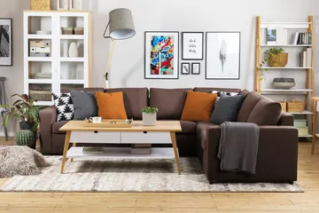 Crazy 5-istuttava Käännettävä L-muotoinen Large Kulmasohva Kankaalla - Ruskea - Huonekalut - Sohva - Kulmasohva