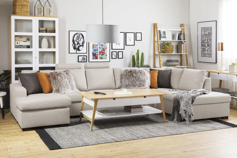 Crazy 5-istuttava Oikeakätinen U-muotoinen X-Large Sohva Divaanilla ja Divaanituolilla Kankaalla - Beige - Huonekalut - Sohva - Divaanisohva