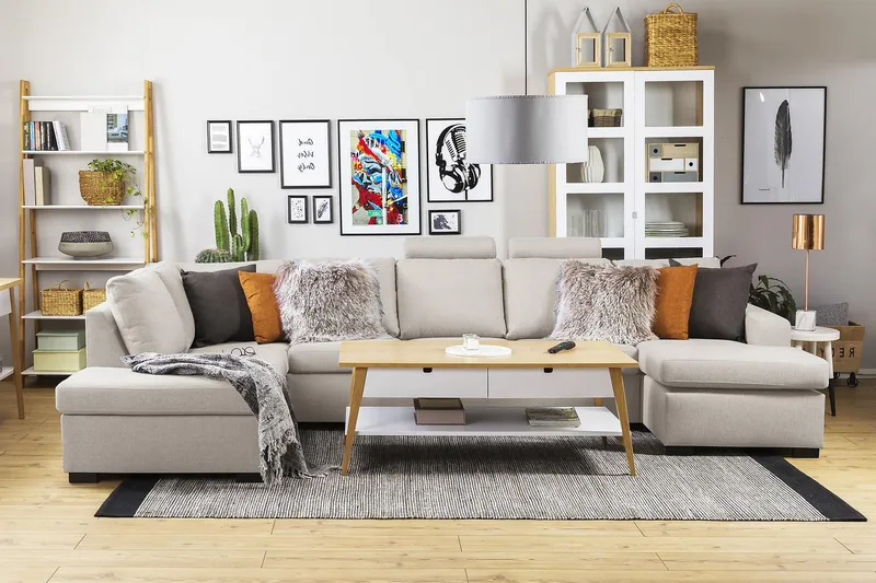 Crazy 5-istuttava Vasenkätinen U-muotoinen X-Large Sohva Divaanilla ja Divaanituolilla Kankaalla - Beige - Huonekalut - Sohva - Divaanisohva