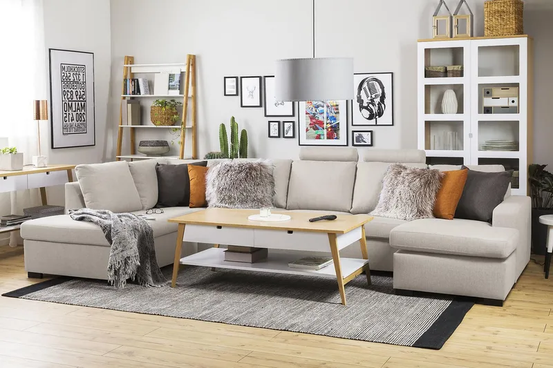 Crazy 5-istuttava Vasenkätinen U-muotoinen X-Large Sohva Divaanilla ja Divaanituolilla Kankaalla - Beige - Huonekalut - Sohva - Divaanisohva