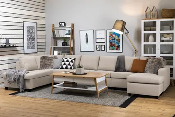 Crazy 6-istuttava Vasenkätinen U-muotoinen XX-Large Sohva Divaanilla ja Divaanituolilla Kankaalla - Beige - Huonekalut - Sohva - Divaanisohva