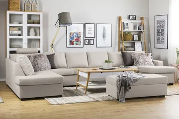 Crazy 6-istuttava Vasenkätinen U-muotoinen XX-Large Sohva Divaanilla ja Divaanituolilla Kankaalla - Beige - Huonekalut - Sohva - Divaanisohva