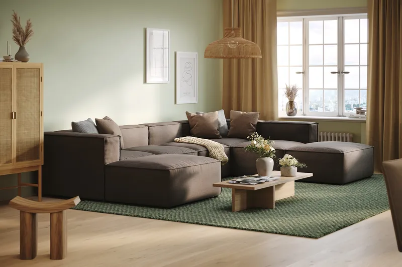 Cubo 5-istuttava U-muotoinen Syvä Modulaarisohva Divaanilla ja Divaanituolilla Sametilla - Harmaa - Huonekalut - Sohva - U-Sohva