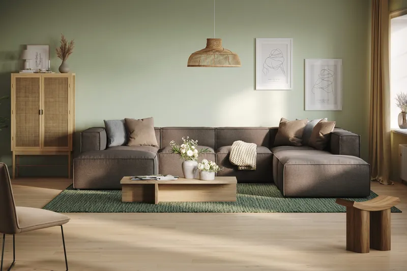 Cubo 5-istuttava U-muotoinen Syvä Modulaarisohva Divaanilla ja Divaanituolilla Sametilla - Harmaa - Huonekalut - Sohva - U-Sohva