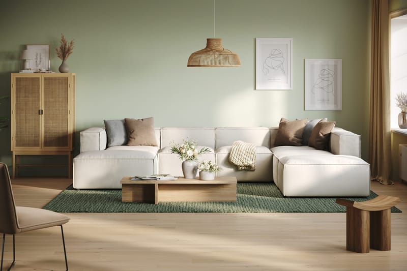 Cubo 5-istuttava U-muotoinen Syvä Modulaarisohva Divaanilla ja Divaanituolilla Sametilla - Valkoinen - Huonekalut - Sohva - U-Sohva