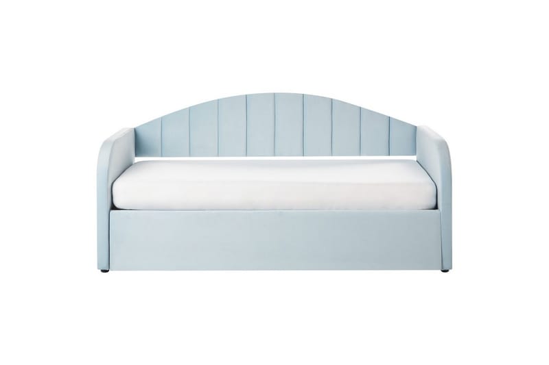 Dagbädd Beliani Eyburie med lamellram Beige, Bouclé blue - Huonekalut - Sänky - Vierassänky & varavuode - Ulosvedettävä sänky