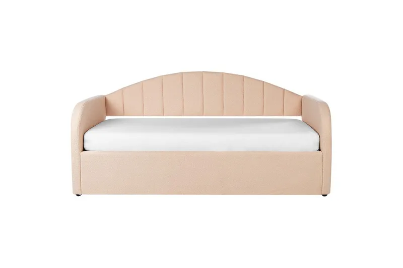 Dagbädd Beliani Eyburie med lamellram Beige, Bouclé Pink - Huonekalut - Sänky - Vierassänky & varavuode - Ulosvedettävä sänky