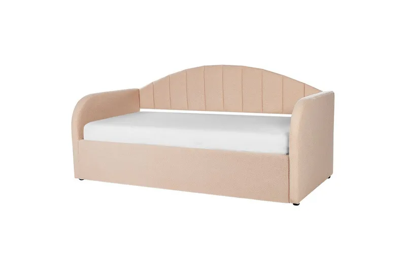 Dagbädd Beliani Eyburie med lamellram Beige, Bouclé Pink - Huonekalut - Sänky - Vierassänky & varavuode - Ulosvedettävä sänky