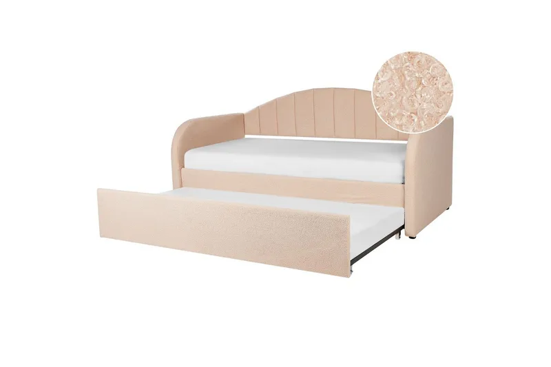 Dagbädd Beliani Eyburie med lamellram Beige, Bouclé Pink, undefined