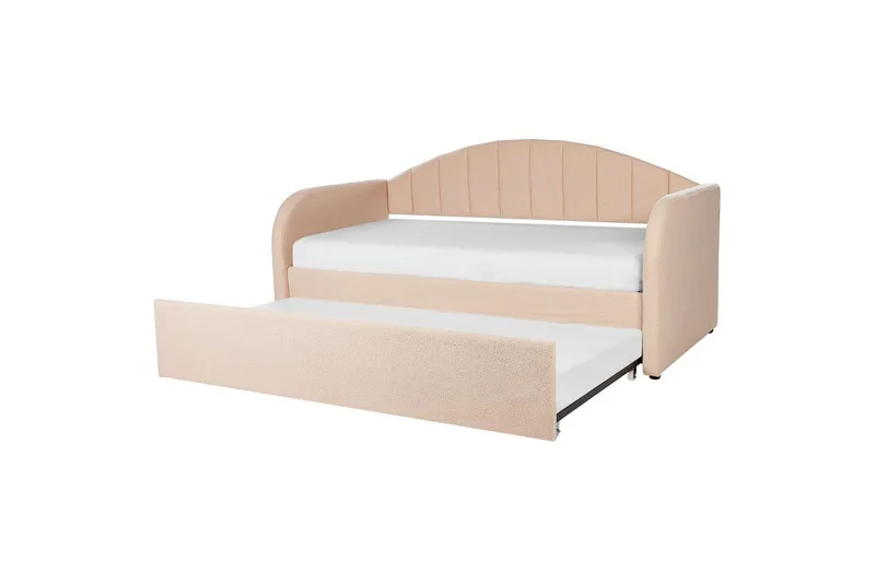 Dagbädd Beliani Eyburie med lamellram Beige, Bouclé Pink - Huonekalut - Sänky - Vierassänky & varavuode - Ulosvedettävä sänky