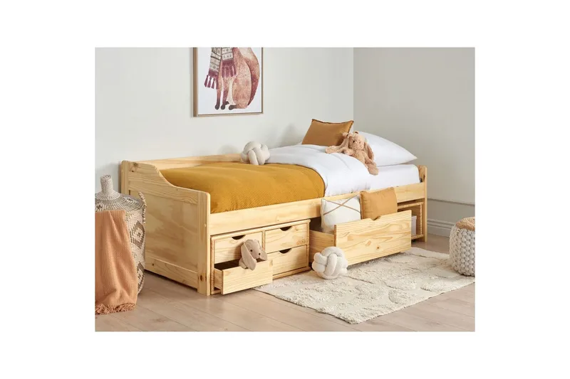 Dagbädd Beliani Royville med förvaring Ljus Trä Light wood - Huonekalut - Sohva - Sohvasängyt