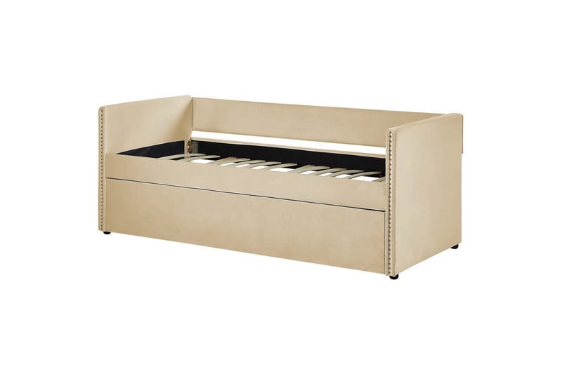 Dagbädd Beliani Troyes med lamellram Beige Beige - Huonekalut - Sänky - Vierassänky & varavuode - Ulosvedettävä sänky