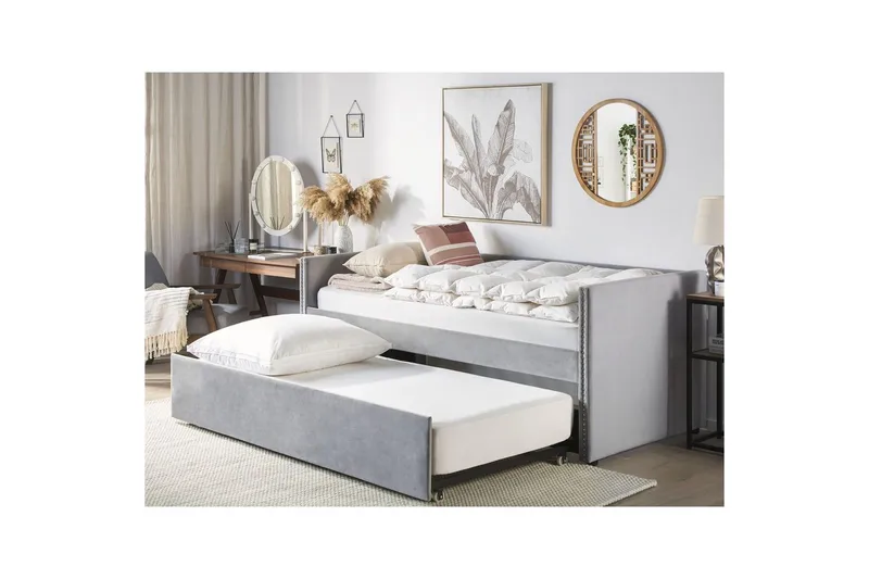 Dagbädd Beliani Troyes med lamellram Beige Grey - Huonekalut - Sänky - Vierassänky & varavuode - Ulosvedettävä sänky