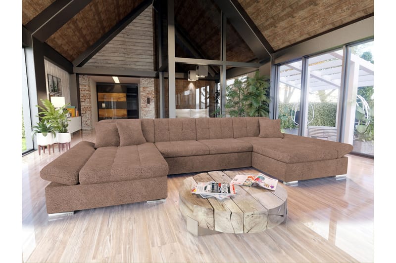 Dewitt Vuodesohva Tuplachaiselong 4-istuttava Bouclé - Vaaleanpunainen - Huonekalut - Sohva - Vuodesohva