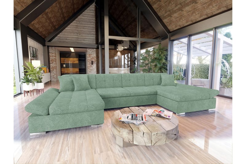Dewitt Vuodesohva Tuplachaiselong 4-istuttava Bouclé - Vihreä - Huonekalut - Sohva - Vuodesohva