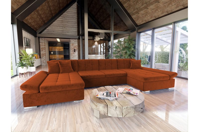 Dewitt Vuodesohva Tuplachaiselong 4-istuttava Chenille - Oranssi - Huonekalut - Sohva - Vuodesohva