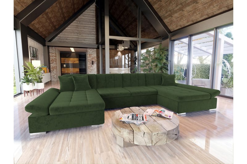 Dewitt Vuodesohva Tuplachaiselong 4-istuttava Chenille - Vihreä - Huonekalut - Sohva - Vuodesohva