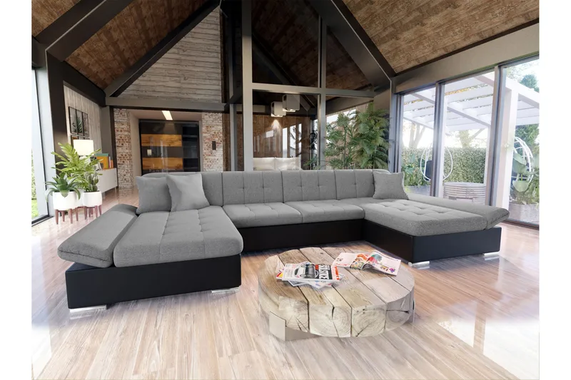 Dewitt Vuodesohva Tuplachaiselong 4-istuttava Keinonahka - Musta / Harmaa - Huonekalut - Sohva - Vuodesohva