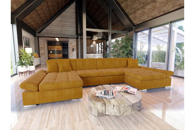 Dewitt Vuodesohva Tuplachaiselong 4-istuttava Sametti - Keltainen - Huonekalut - Sohva - Vuodesohva