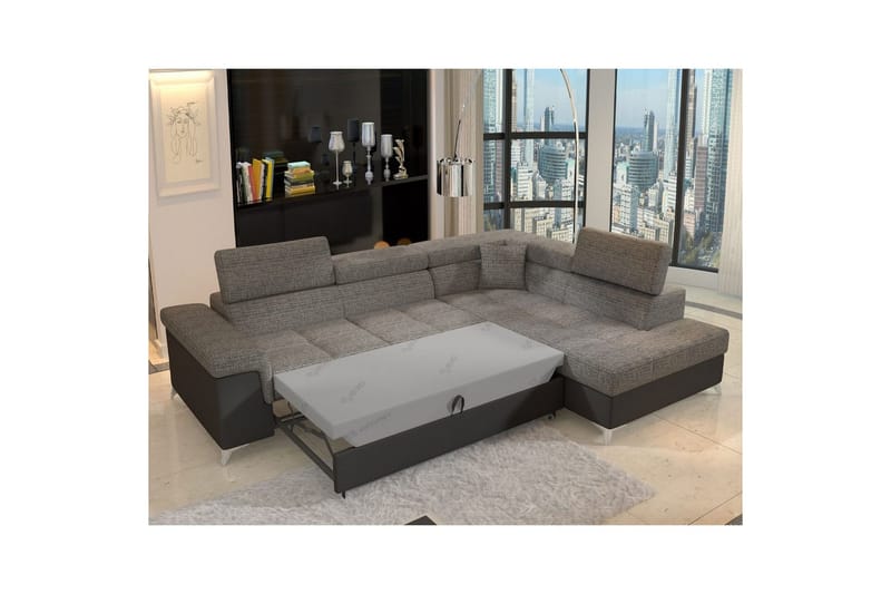 Divaani Eltap Eridano 275x202x88 cm - Berlin 01, Pehmeä 11, Harmaa, Musta, Oikea - Huonekalut - Sohva - Vuodesohva