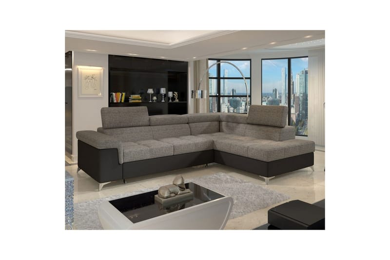 Divaani Eltap Eridano 275x202x88 cm - Berlin 01, Pehmeä 11, Harmaa, Musta, Oikea - Huonekalut - Sohva - Vuodesohva