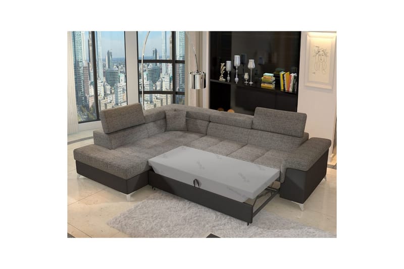 Divaani Eltap Eridano 275x202x88 cm - Berlin 01, Pehmeä 11, Harmaa, Musta, Vasen - Huonekalut - Sohva - Vuodesohva