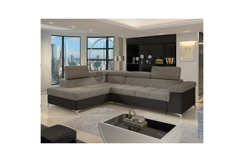 Divaani Eltap Eridano 275x202x88 cm - Berlin 01, Pehmeä 11, Harmaa, Musta, Vasen - Huonekalut - Sohva - Vuodesohva