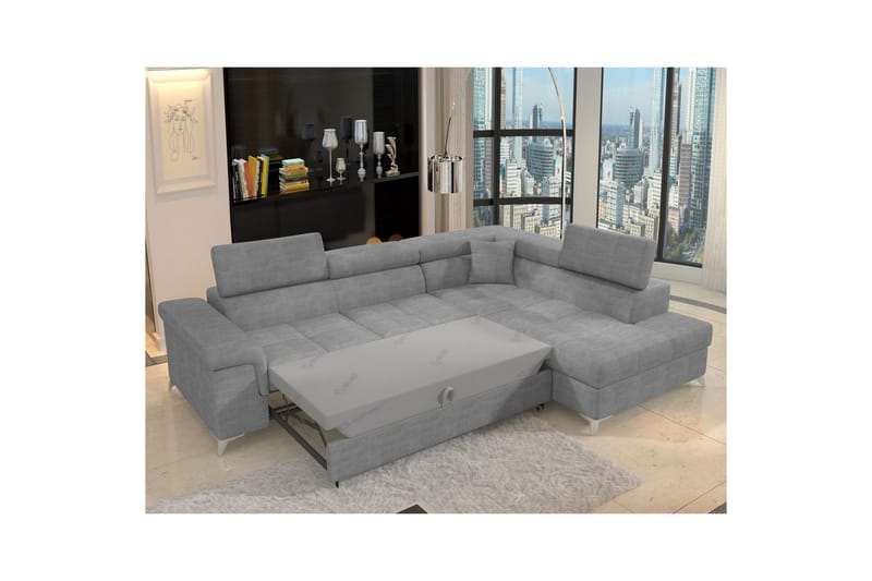 Divaani Eltap Eridano 275x202x88 cm - Manhattan 03, Vaaleanharmaa, Oikea - Huonekalut - Sohva - Vuodesohva