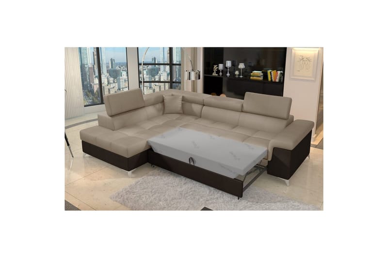 Divaani Eltap Eridano 275x202x88 cm - Monoliitti 09, Monoliitti 29, tumma beige, ruskea, Vasen - Huonekalut - Sohva - Vuodesohva