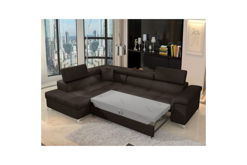 Divaani Eltap Eridano 275x202x88 cm - Monoliitti 29, tummanruskea, Vasen - Huonekalut - Sohva - Vuodesohva