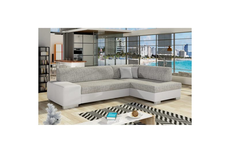 Divaani Eltap Fabio 268x167x73 cm - Berlin 01, Pehmeä 17, Harmaa, Valkoinen, Oikea - Huonekalut - Sohva - Vuodesohva