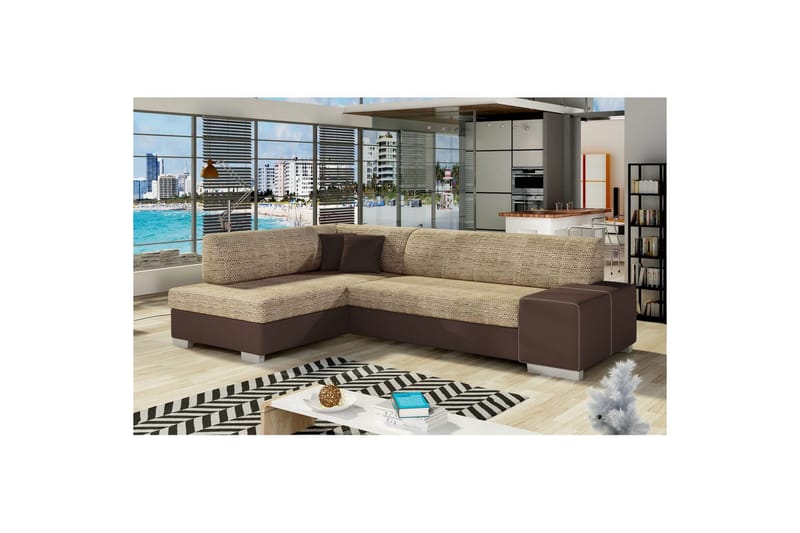 Divaani Eltap Fabio 268x167x73 cm - Berlin 03, Pehmeä 66, Beige, Tummanruskea, Vasen - Huonekalut - Sohva - Vuodesohva