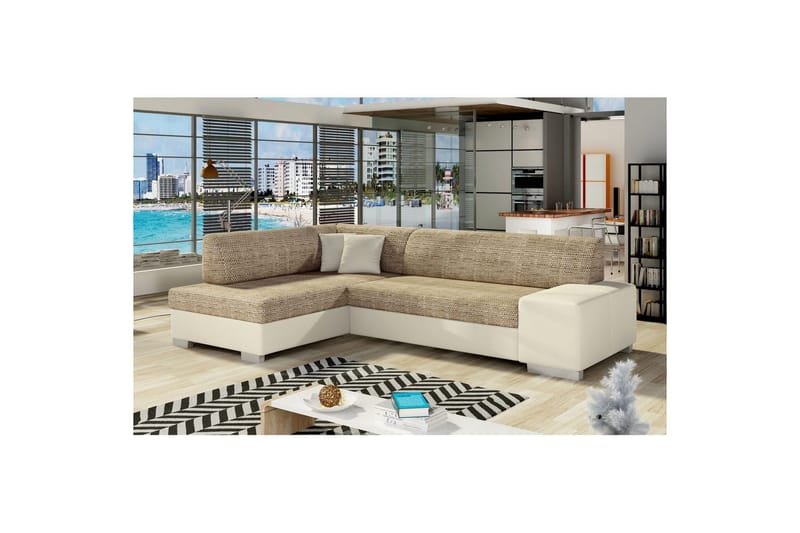 Divaani Eltap Fabio 268x167x73 cm - Berlin 03, Pehmeä 33, Beige, Vasen - Huonekalut - Sohva - Vuodesohva