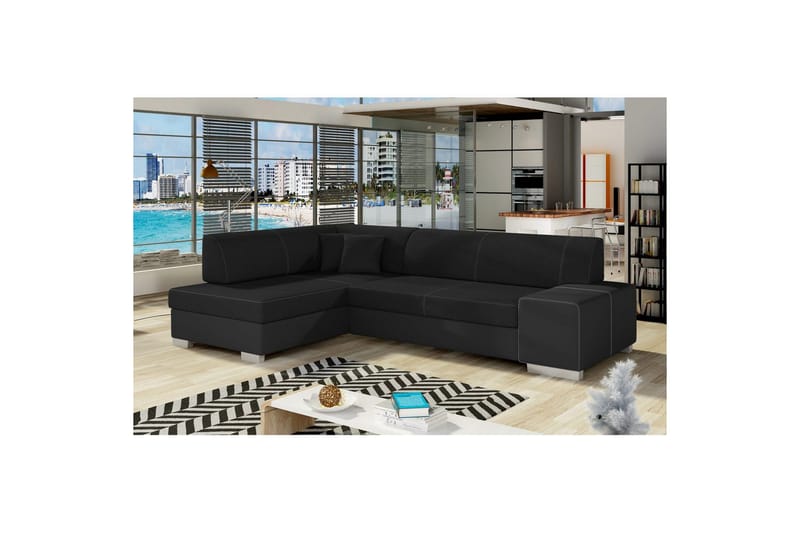 Divaani Eltap Fabio 268x167x73 cm - Sawana 14, Soft 11, Musta, Musta, Vasen - Huonekalut - Sohva - Vuodesohva