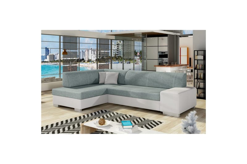 Divaani Eltap Fabio 268x167x73 cm - Päällinen 70, Soft 17, Sininen, Valkoinen, Vasen - Huonekalut - Sohva - Vuodesohva