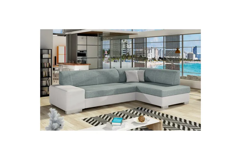 Divaani Eltap Fabio 268x167x73 cm - Päällinen 70, Soft 17, Sininen, Valkoinen, Oikea - Huonekalut - Sohva - Vuodesohva